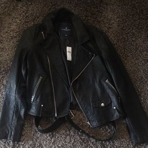 Black faux-leather jacket (tags still on)